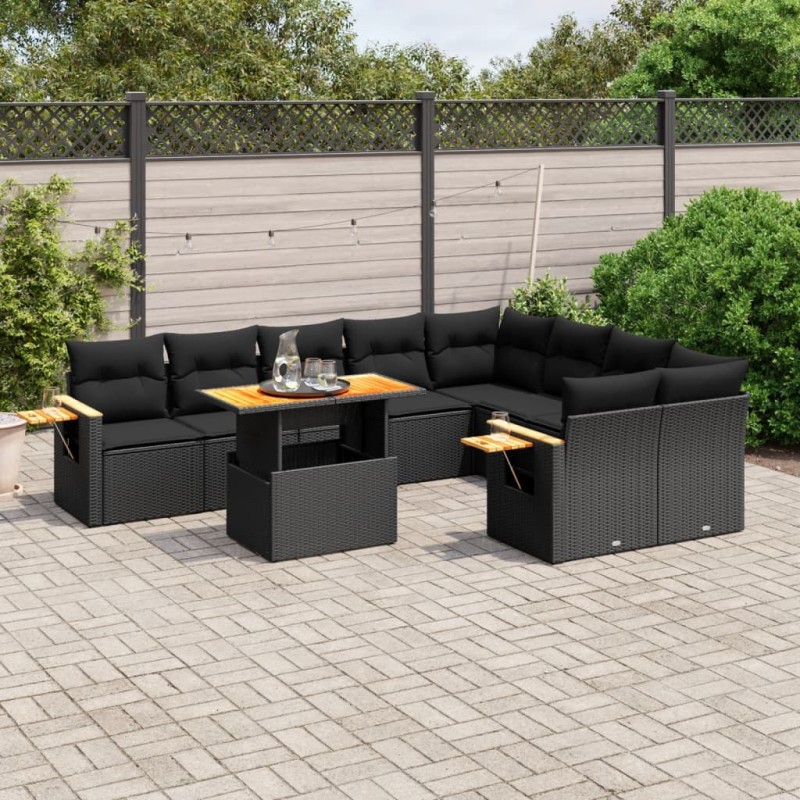 vidaXL Set de sofás de jardín 10 pzas cojines ratán sintético negro vidaXL Set de sofás de jardín 10 pzas cojines ratán sintético negro