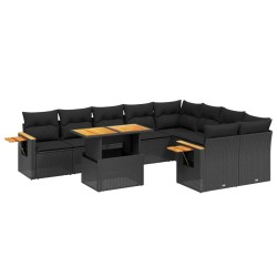 vidaXL Set de sofás de jardín 10 pzas cojines ratán sintético negro