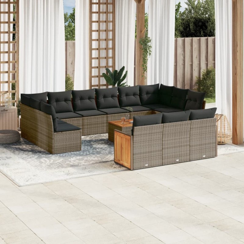 vidaXL Set de sofás de jardín y cojines 14 pzas ratán sintético gris vidaXL Set de sofás de jardín y cojines 14 pzas ratán sintético gris