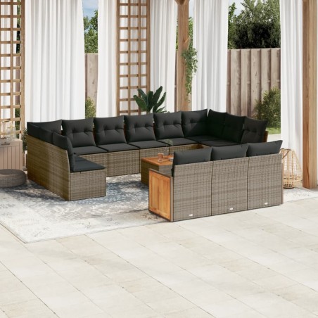 vidaXL Set de sofás de jardín y cojines 14 pzas ratán sintético gris