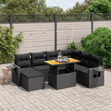 vidaXL Set de sofás de jardín 8 piezas y cojines ratán sintético negro