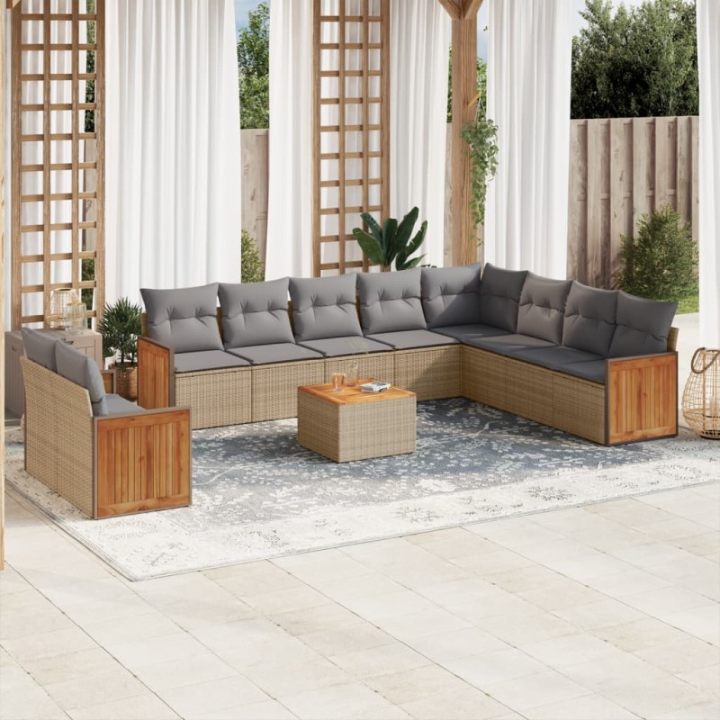 vidaXL Set de sofás de jardín 11pzas con cojines ratán sintético beige vidaXL Set de sofás de jardín 11pzas con cojines ratán sintético beige
