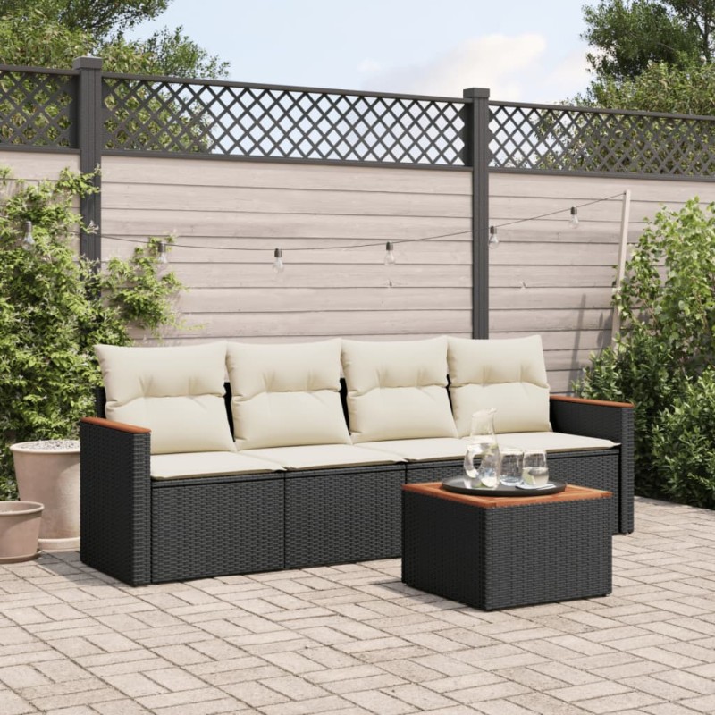 vidaXL Set de muebles de jardín 5 pzas y cojines ratán sintético negro vidaXL Set de muebles de jardín 5 pzas y cojines ratán sintético negro