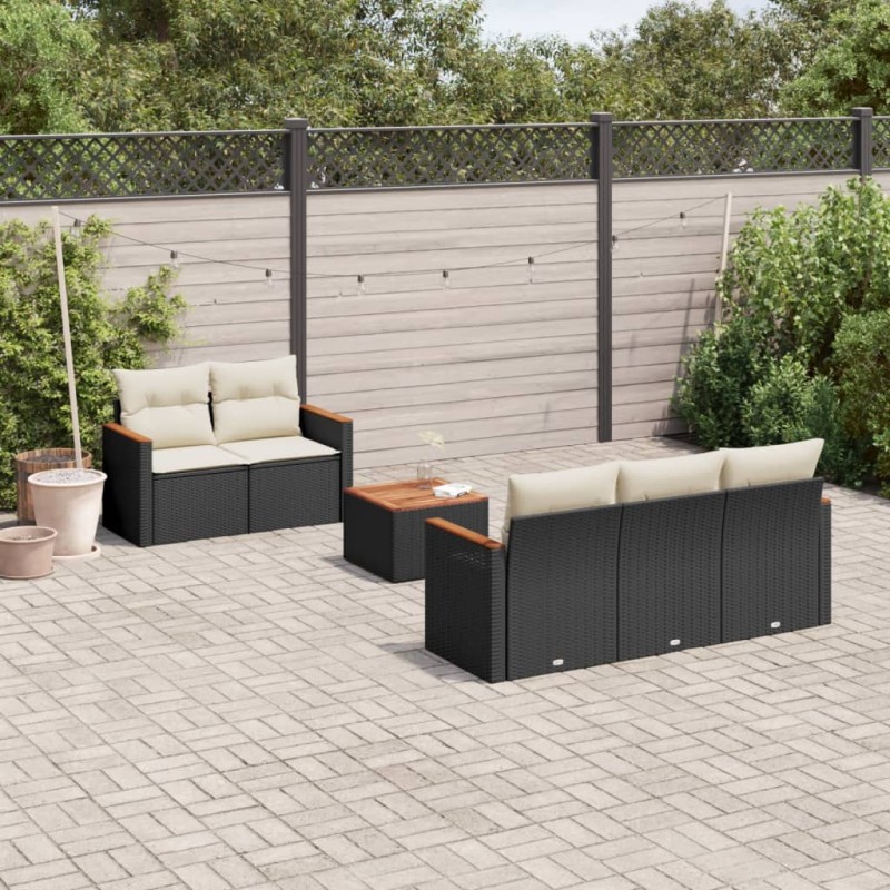 vidaXL Set de sofás de jardín 6 piezas y cojines ratán sintético negro vidaXL Set de sofás de jardín 6 piezas y cojines ratán sintético negro