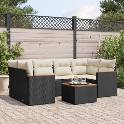 vidaXL Set de comedor de jardín 7 pzas y cojines ratán sintético negro