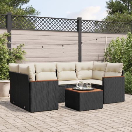 vidaXL Set de comedor de jardín 7 pzas y cojines ratán sintético negro