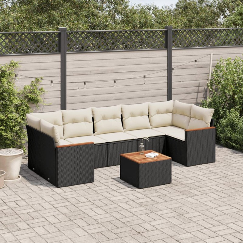 vidaXL Set de sofás de jardín 8 piezas y cojines ratán sintético negro vidaXL Set de sofás de jardín 8 piezas y cojines ratán sintético negro