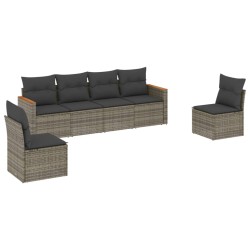 vidaXL Set de muebles de jardín 6 pzas y cojines ratán sintético gris