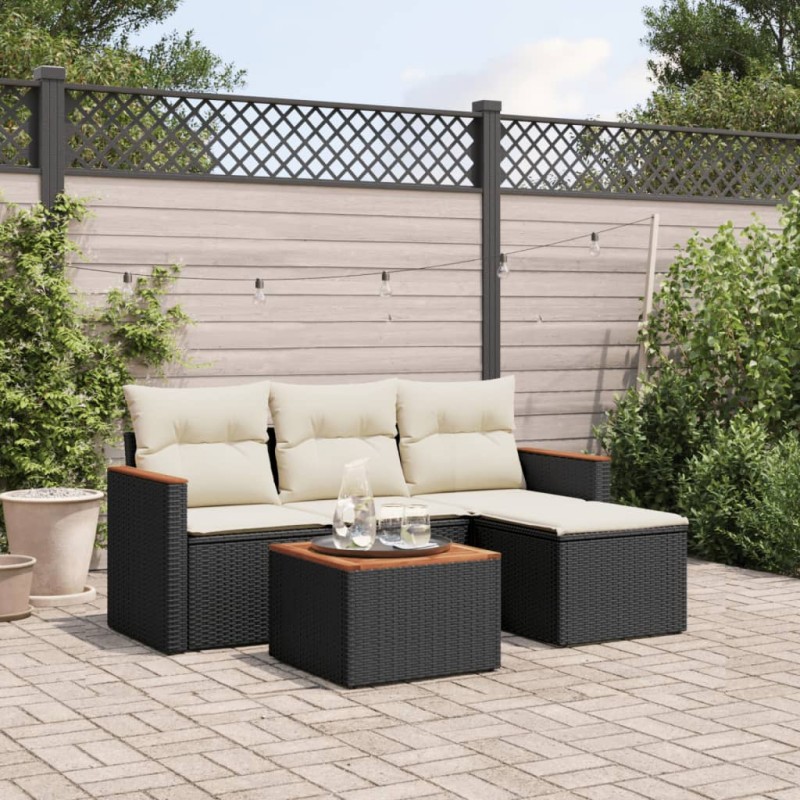 vidaXL Set de muebles de jardín 5 pzas y cojines ratán sintético negro vidaXL Set de muebles de jardín 5 pzas y cojines ratán sintético negro