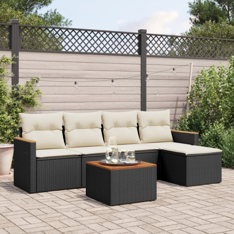 vidaXL Set de sofás de jardín 6 piezas y cojines ratán sintético negro vidaXL Set de sofás de jardín 6 piezas y cojines ratán sintético negro