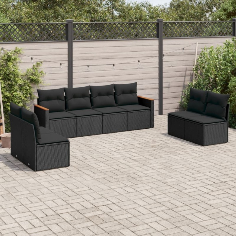 vidaXL Set de sofás de jardín 8 piezas y cojines ratán sintético negro vidaXL Set de sofás de jardín 8 piezas y cojines ratán sintético negro
