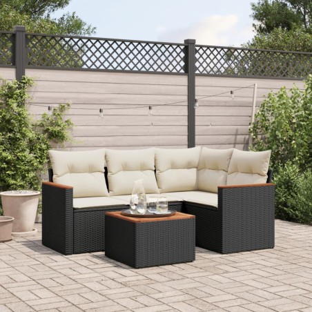 vidaXL Set de muebles de jardín 5 pzas y cojines ratán sintético negro