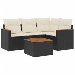 vidaXL Set de muebles de jardín 5 pzas y cojines ratán sintético negro