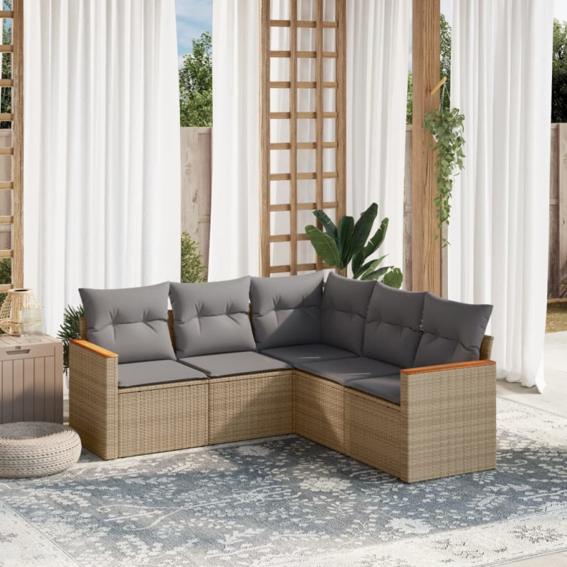 vidaXL Juego de sofás jardín con cojines beige mezcla 5 pzas ratán PE vidaXL Juego de sofás jardín con cojines beige mezcla 5 pzas ratán PE