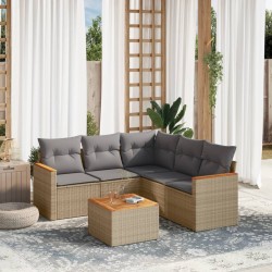 vidaXL Juego de sofás jardín con cojines beige mezcla 6 pzas ratán PE