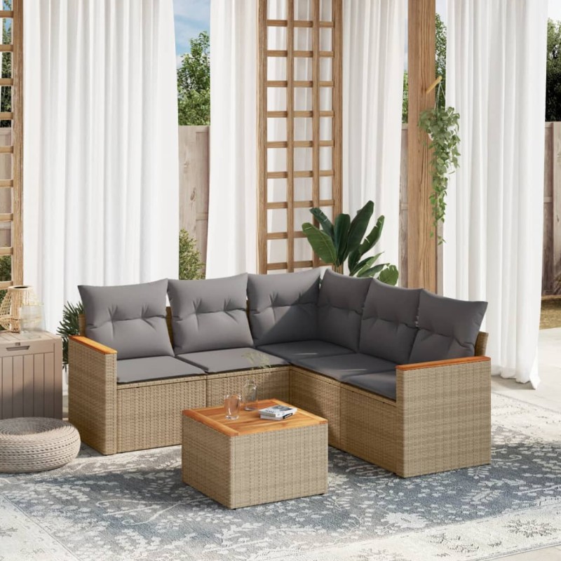 vidaXL Juego de sofás jardín con cojines beige mezcla 6 pzas ratán PE vidaXL Juego de sofás jardín con cojines beige mezcla 6 pzas ratán PE