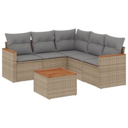 vidaXL Juego de sofás jardín con cojines beige mezcla 6 pzas ratán PE
