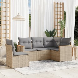 vidaXL Juego de sofás jardín con cojines beige mezcla 5 pzas ratán PE