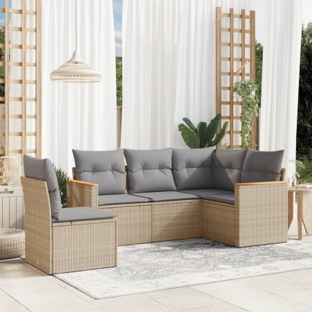 vidaXL Juego de sofás jardín con cojines beige mezcla 5 pzas ratán PE