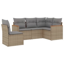 vidaXL Juego de sofás jardín con cojines beige mezcla 5 pzas ratán PE