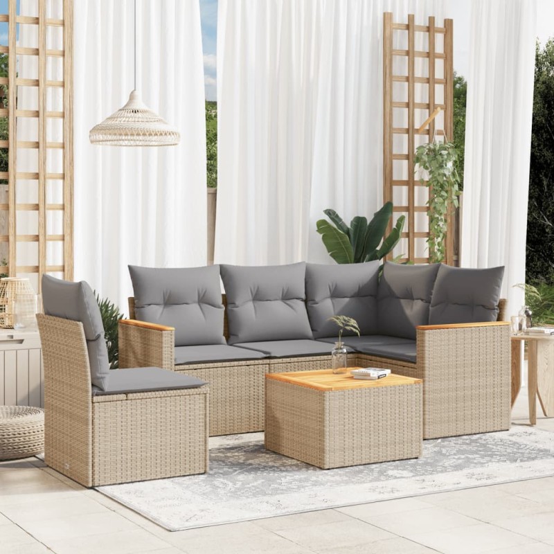 vidaXL Juego de sofás jardín con cojines beige mezcla 6 pzas ratán PE vidaXL Juego de sofás jardín con cojines beige mezcla 6 pzas ratán PE