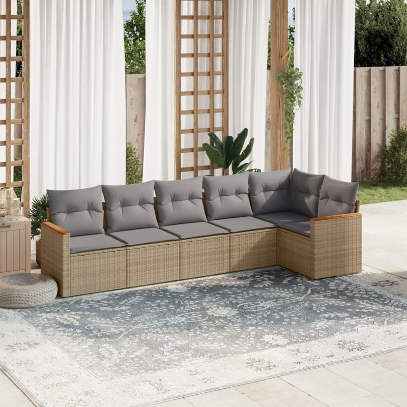 vidaXL Juego de sofás jardín con cojines beige mezcla 6 pzas ratán PE vidaXL Juego de sofás jardín con cojines beige mezcla 6 pzas ratán PE