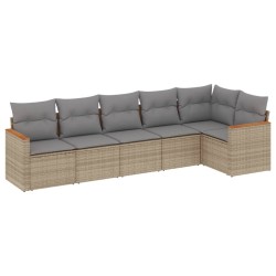 vidaXL Juego de sofás jardín con cojines beige mezcla 6 pzas ratán PE