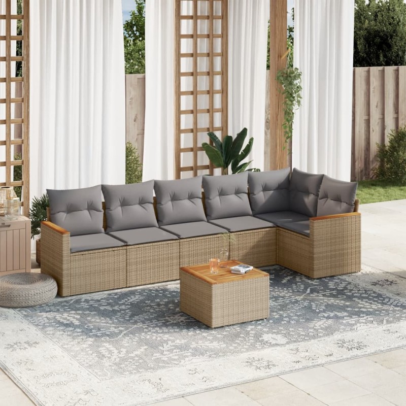 vidaXL Juego de sofás jardín con cojines beige mezcla 7 pzas ratán PE vidaXL Juego de sofás jardín con cojines beige mezcla 7 pzas ratán PE