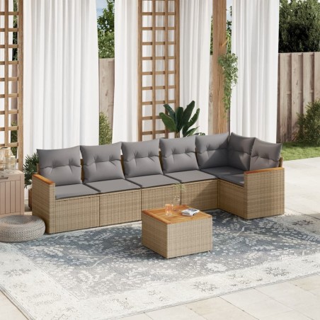 vidaXL Juego de sofás jardín con cojines beige mezcla 7 pzas ratán PE