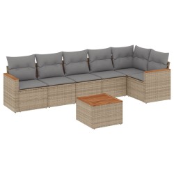 vidaXL Juego de sofás jardín con cojines beige mezcla 7 pzas ratán PE