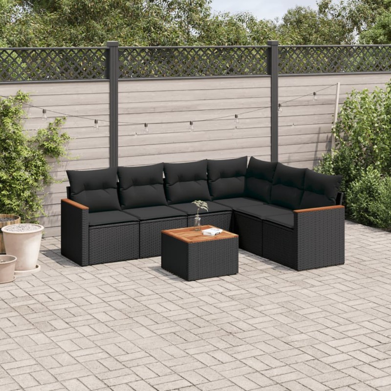 vidaXL Set de comedor de jardín 7 pzas y cojines ratán sintético negro vidaXL Set de comedor de jardín 7 pzas y cojines ratán sintético negro