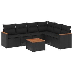 vidaXL Set de comedor de jardín 7 pzas y cojines ratán sintético negro