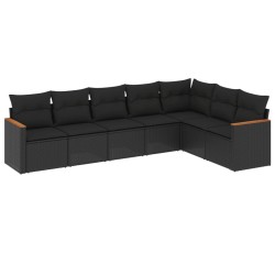 vidaXL Set de comedor de jardín 7 pzas y cojines ratán sintético negro