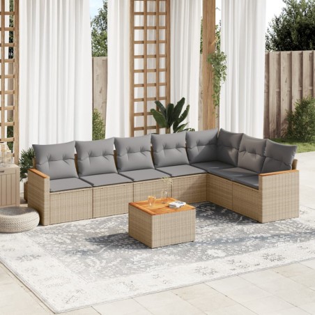 vidaXL Juego de sofás jardín con cojines beige mezcla 8 pzas ratán PE
