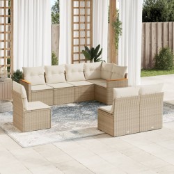 vidaXL Juego de sofás de jardín con cojines beige 8 pzas ratán PE