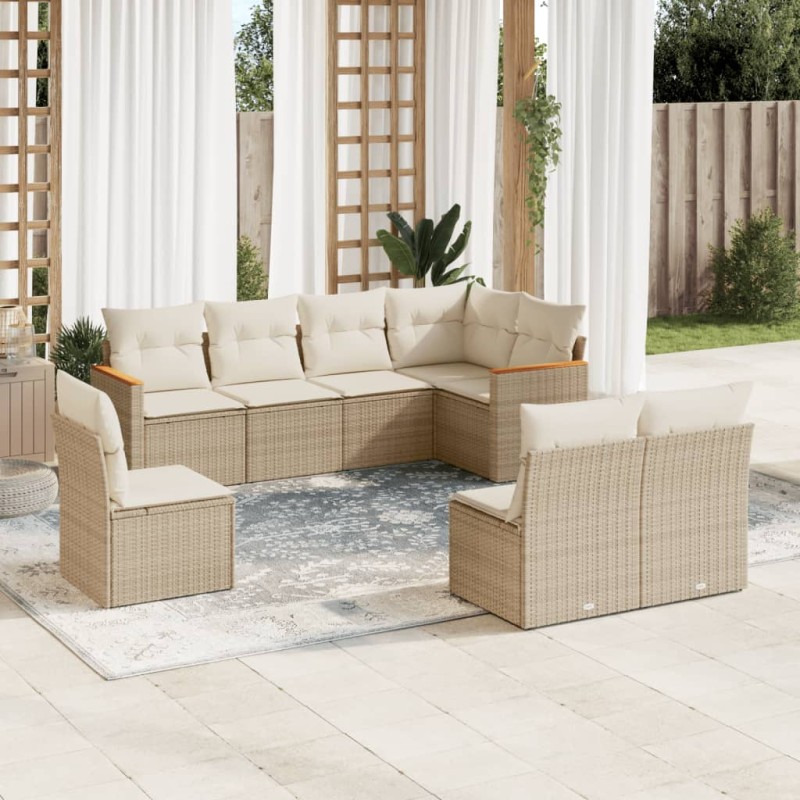 vidaXL Juego de sofás de jardín con cojines beige 8 pzas ratán PE vidaXL Juego de sofás de jardín con cojines beige 8 pzas ratán PE