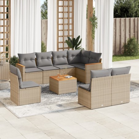 vidaXL Juego de sofás jardín con cojines beige mezcla 9 pzas ratán PE