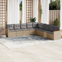 vidaXL Juego de sofás jardín con cojines beige mezcla 9 pzas ratán PE