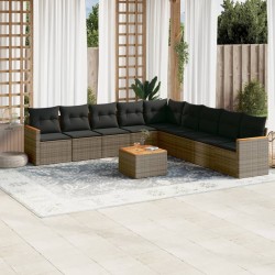 vidaXL Set de sofás de jardín 10 pzas con cojines ratán sintético gris