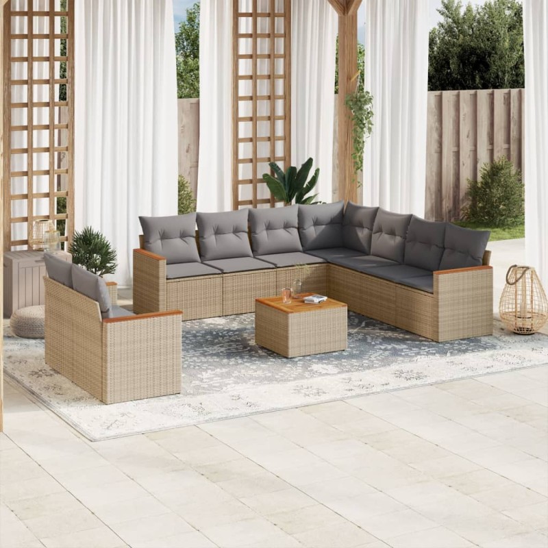 vidaXL Juego de sofás jardín con cojines beige 10 pzas ratán sintético vidaXL Juego de sofás jardín con cojines beige 10 pzas ratán sintético