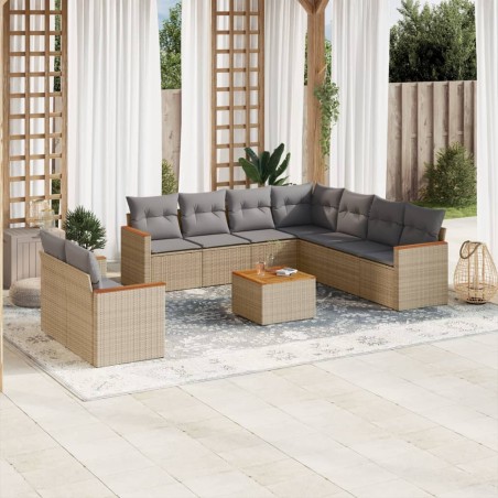 vidaXL Juego de sofás jardín con cojines beige 10 pzas ratán sintético