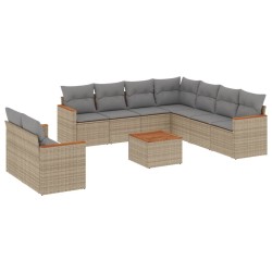 vidaXL Juego de sofás jardín con cojines beige 10 pzas ratán sintético