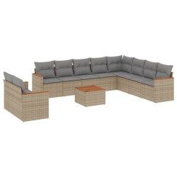 vidaXL Juego de sofás jardín con cojines beige mezcla 11 pzas ratán PE