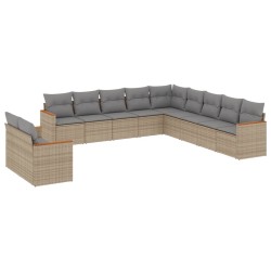 vidaXL Juego de sofás jardín con cojines beige mezcla 11 pzas ratán PE