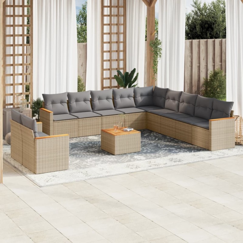 vidaXL Juego de sofás jardín con cojines beige mezcla 12 pzas ratán PE vidaXL Juego de sofás jardín con cojines beige mezcla 12 pzas ratán PE
