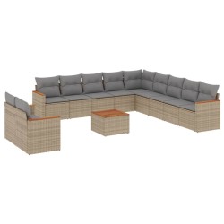 vidaXL Juego de sofás jardín con cojines beige mezcla 12 pzas ratán PE