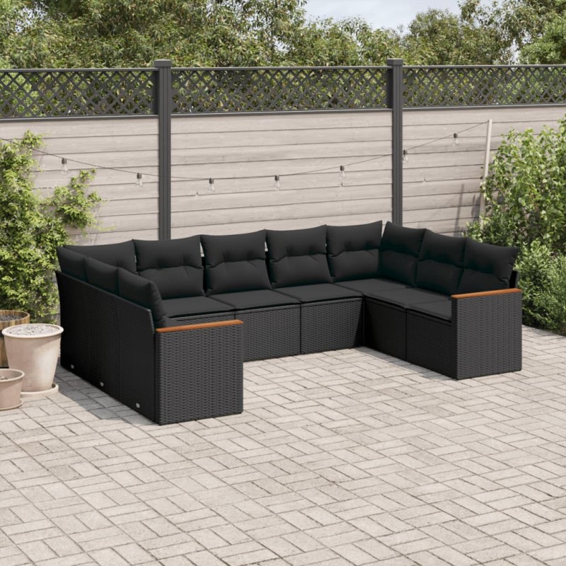 vidaXL Set de sofás de jardín 8 piezas y cojines ratán sintético negro vidaXL Set de sofás de jardín 8 piezas y cojines ratán sintético negro