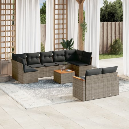 vidaXL Set de sofás de jardín 10 pzas con cojines ratán sintético gris