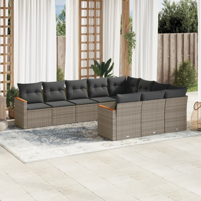 vidaXL Set de sofás de jardín 10 pzas con cojines ratán sintético gris vidaXL Set de sofás de jardín 10 pzas con cojines ratán sintético gris