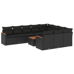 vidaXL Set de sofás de jardín 11 pzas y cojines ratán sintético negro